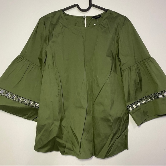 🍋NWT ANN TAYLOR Lacy Flare Sleeve In Dusty Olive - Picture 4 of 7